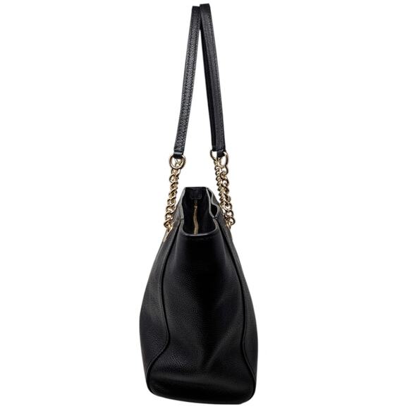 Coach Black Pebble Leather Gallery Chain Tote Shoulder Bag Gold Hardware - Picture 4 of 6